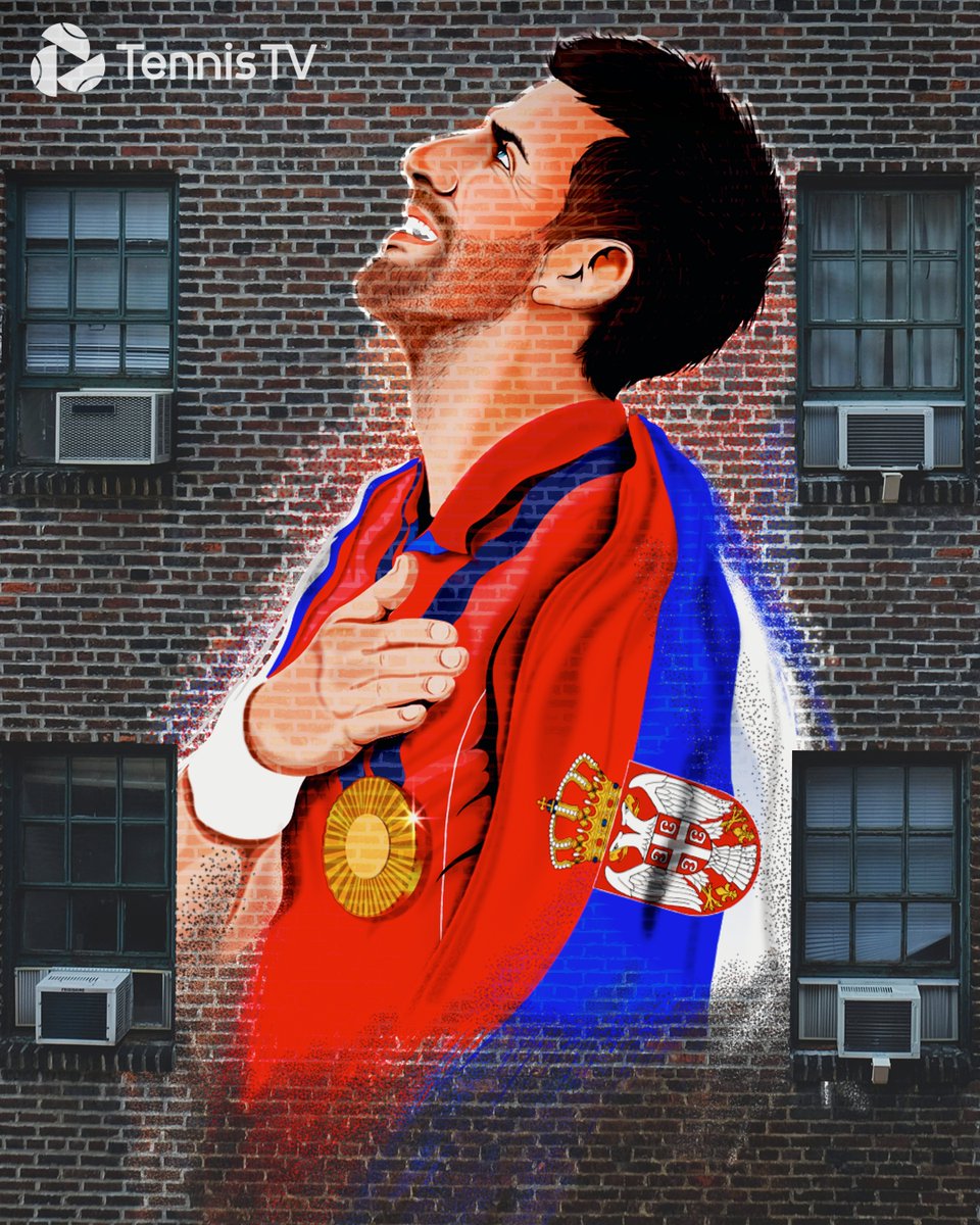 TennisTV's tweet photo. The Pride of a Nation 🇷🇸🥇 @DjokerNole 

#Paris2024 #Olympics #Tennis https://t.co/t8R2petvGG