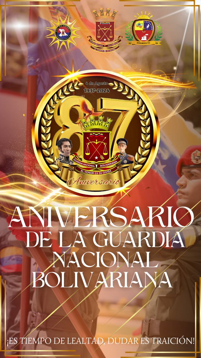 D522SeguridadV's tweet photo. Celebramos el aniversario N°87 de la Invicta Guardia Nacional Bolivariana.
#4Ago https://t.co/7f6ygtF48x