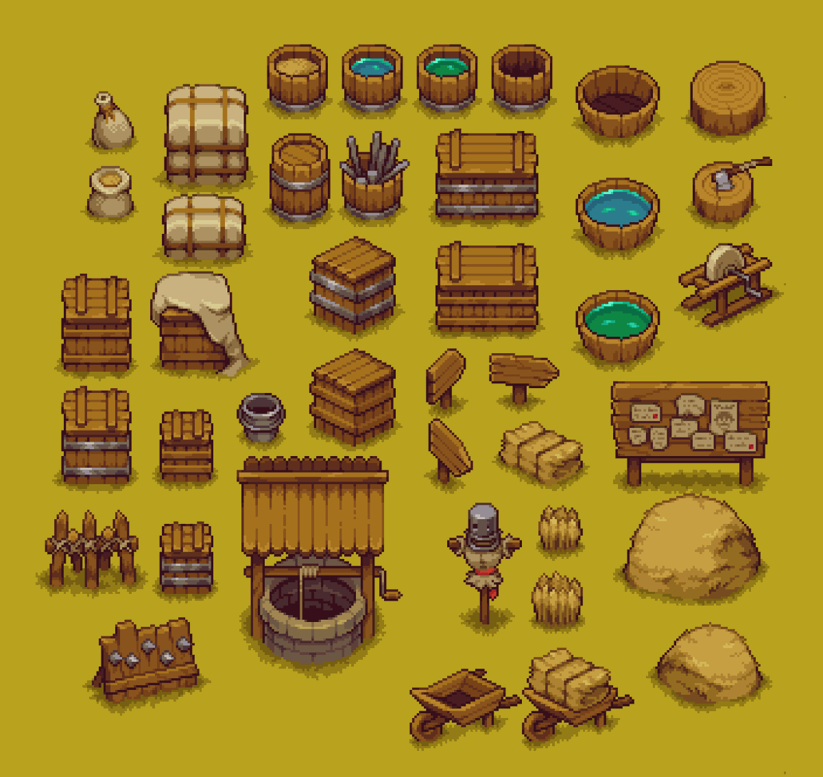 Some decor stuff from my Era of Fantasy asset pack, hope I can get some time to expand on this series some day #pixelart