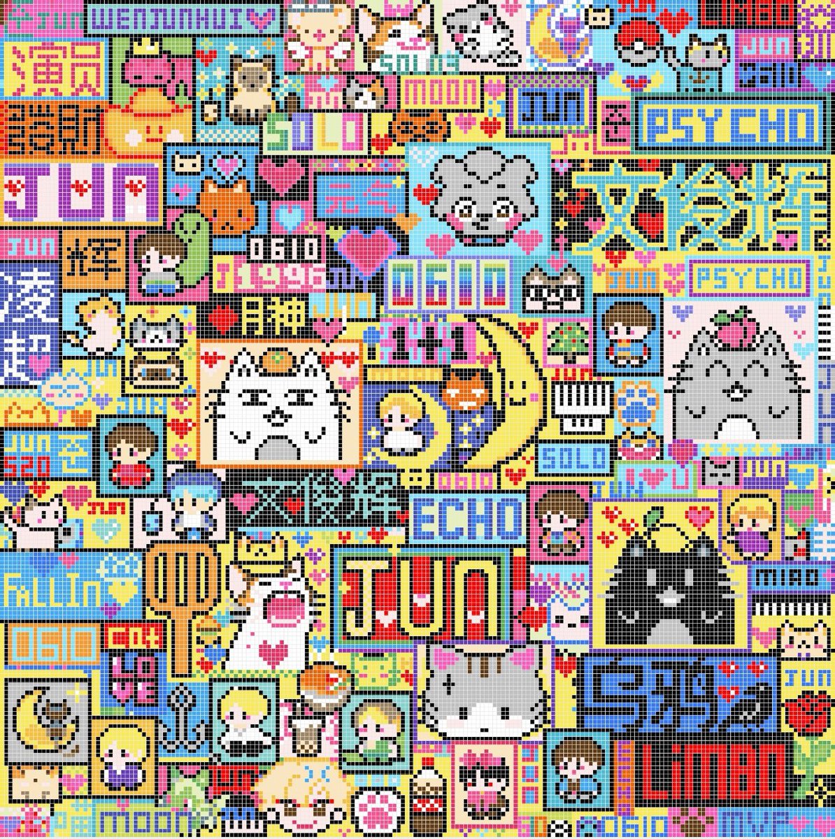 huihuis' collab pixel art board for jun🥺🥺🥺this is so cute