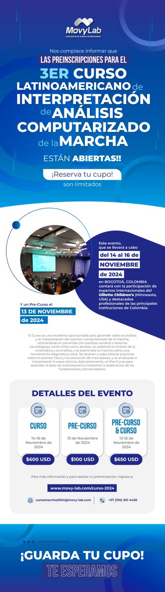 DocVictorVargas's tweet photo. III Curso Latinoamericano de Interpretación de Análisis Computarizado de la Marcha, del 14 a 16 de noviembre de 2024. 
https://t.co/fLGcpUKNej  
¡Todos cordialmente invitados!
Inscripciones abiertas! @MovyLab @Vicon @MI_FUCS https://t.co/imwXaHfvi5