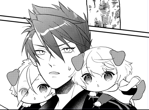 犬源氏と大包平メインのオールキャラ本です 三日月、鶴丸、乱、歌仙、貞ちゃん、光忠、御手杵、八丁、水心子、清磨、小夜  を描きました。