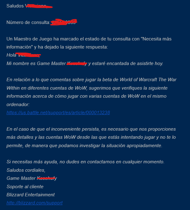PottyST's tweet photo. @BlizzardCSEU_ES Pues creo que en asistencia puede trabajar cualquiera... Resulta que abro consulta por tema de la beta y me respondeis con cuenta de Epic Games WTF, luego como acceder con multiples cuentas de wow y finalmente borrais la consulta sin yo cerrarla... https://t.co/JM4BllASzy