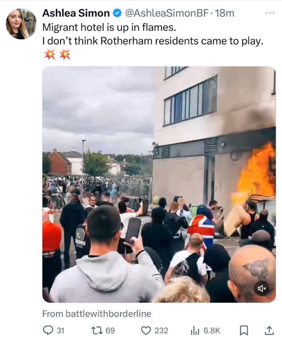 AaronBastani's tweet photo. Arson with intent to endanger life is a potential life sentence. 

The idea anyone would publicly celebrate that is extraordinary. These people are going to prison for a very long time. https://t.co/Ey6kNpO5FW