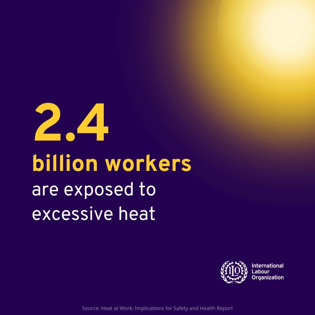 Over 70% of the global workforce are now at high risk of extreme heat.

We need measures to protect workers, grounded in human rights.

And we must ensure that laws and regulations reflect the reality of extreme heat today – and are enforced. ilo.org/resource/news/…