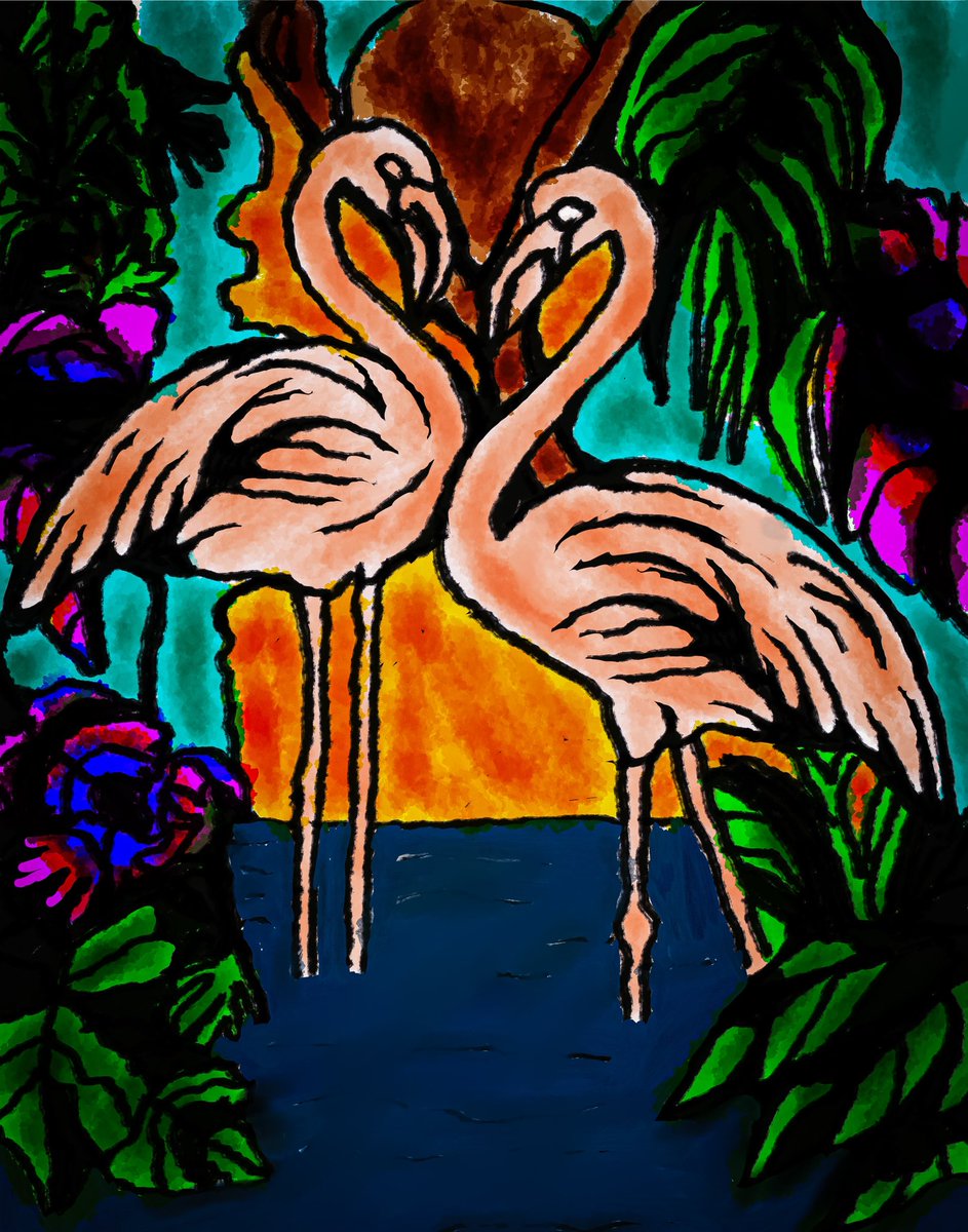PlayerPheonix's tweet photo. Vibeing pair flamingos #artwork #ArtistsOfTwitter #digitalart #DigitalArtist #colorful #animals #watercolorpainting #smallartist #SmallBusiness https://t.co/1NxqLQa5kB