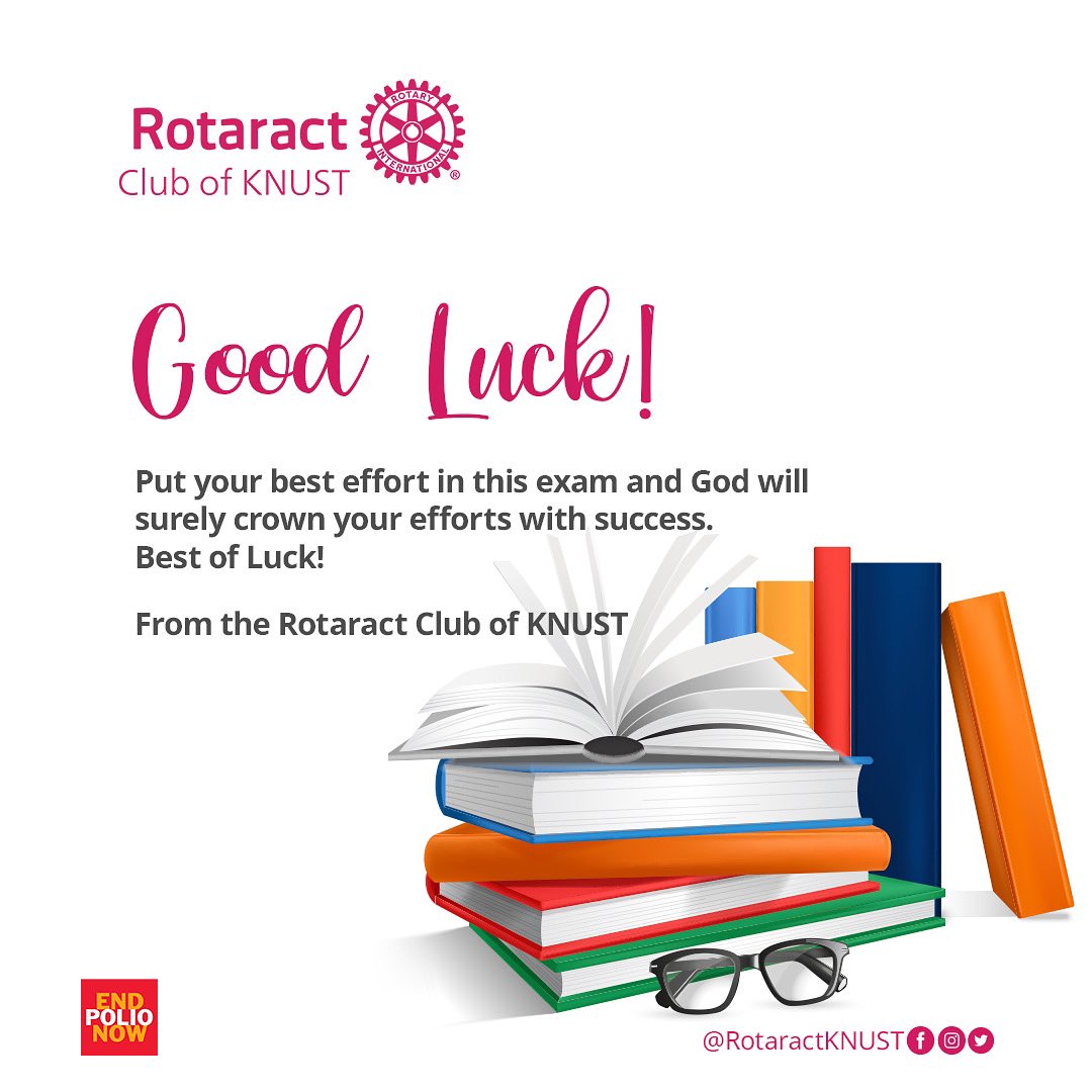 RotaractKNUST's tweet photo. Dear Rotaractors,
As you gear up for your end-of-semester exams, we want to send our best wishes for your success. We recognize the hard work and dedication you've invested in your studies, and we're confident it will show in your results. https://t.co/axWBg6kU7Y