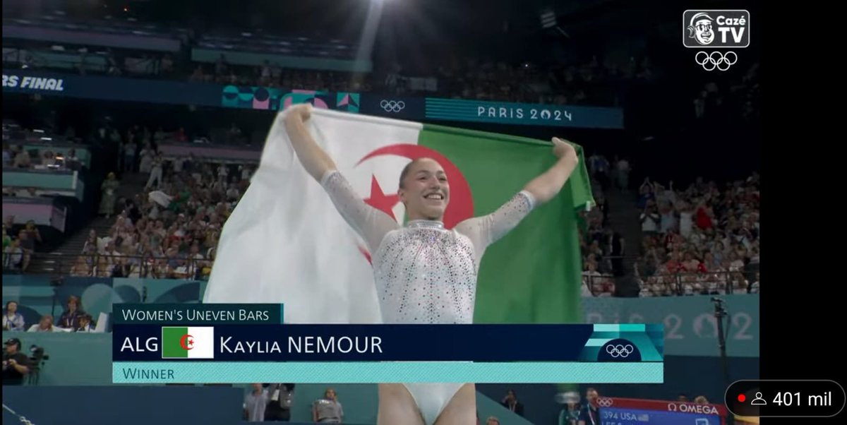 gymwikipedian's tweet photo. Esnobada pela Federação Francesa de Ginástica. Desacreditada pela mídia especializada na França. Buscou outra nacionalidade e foi atrapalhada novamente pela federação francesa. Competiu em Paris representando a Argélia. Nemour sai com o ouro; a França, sem medalhas. Que história! https://t.co/HRKruFOzt0