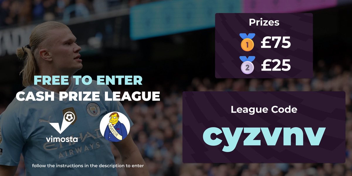Brad Mayor (@bradmayorfpl) on Twitter photo 💰 £100 CASH PRIZE LEAGUE 💰
FREE TO ENTER
PRIZES:
🥇 £75
🥈 £25
RULES TO ENTER:
1️⃣ Follow both <a href="/FPLMayor/">FPL Mayor</a> AND <a href="/fplvimosta/">FPL Vimosta</a> 
2️⃣ Like and RT this post
League code: cyzvnv
RTs appreciated
#FPL #FPLCommunity 💰 £100 CASH PRIZE LEAGUE 💰
FREE TO ENTER
PRIZES:
🥇 £75
🥈 £25
RULES TO ENTER:
1️⃣ Follow both <a href="/FPLMayor/">FPL Mayor</a> AND <a href="/fplvimosta/">FPL Vimosta</a> 
2️⃣ Like and RT this post
League code: cyzvnv
RTs appreciated
#FPL #FPLCommunity