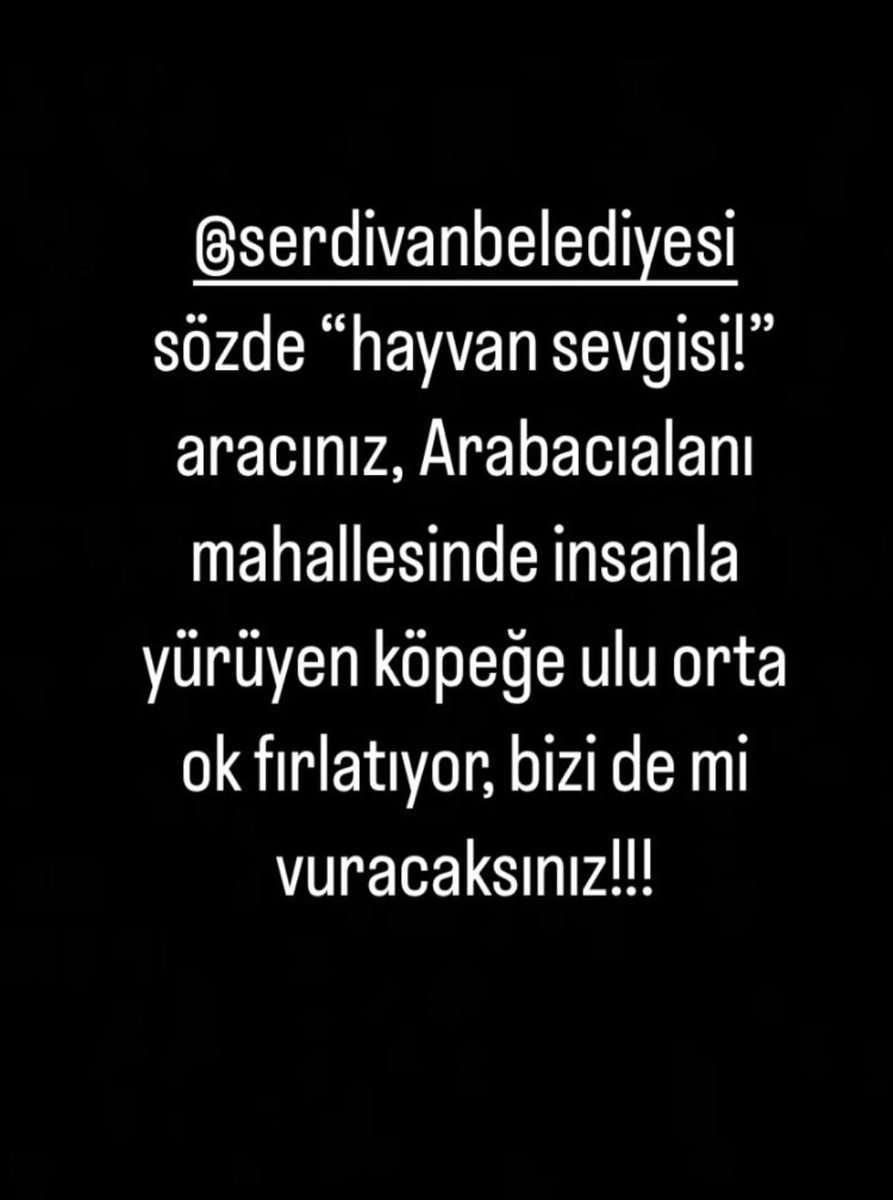Sakarya Serdivan Belediyesi'nden şikayetler geliyor. İnsanla yürüyen köpeğe, insanların baktığı (yani sahipli) yaşlı bir köpeğe bile almak için ok atıyormuş belediye çalışanları. Serdivan Bld Bşk. Sayın <a href="/osmancelikSRD/">OSMAN ÇELİK 🇹🇷</a>, adamlarınıza bu yanlışı yapmamalarını söyler misiniz?