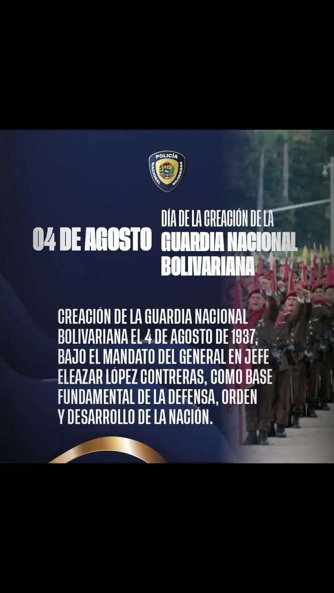 Felicitamos a nuestra Guardia Nacional Bolivariana (GNB) quienes conmemoran sus 87 años de creación, compromiso, lealtad y lucha por la defensa de la nación.

<a href="/nicolasmaduro/">Nicolás Maduro</a> 
@remigioceballosichaso 
@elioestradaparedes 
<a href="/rubensantiagos_/">Rubén Darío Santiago Servigna</a> 
@migueldominguez08 
<a href="/mijpvzla/">MPPRIJP</a>