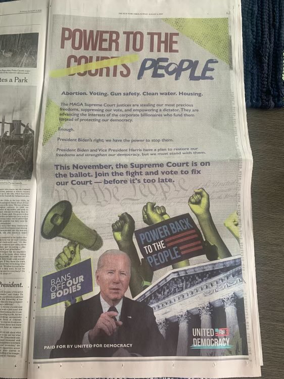 alexaronson's tweet photo. Abortion. Voting. Gun safety. Clean water. Housing. 

MAGA Supreme Court justices are stealing our most precious freedoms, suppressing our vote, and empowering a dictator. They are advancing the interests of the corporate billionaires who fund them.

🔥 @WeAreUFD in @nytimes! 👏🏻 https://t.co/KggD1sm8El