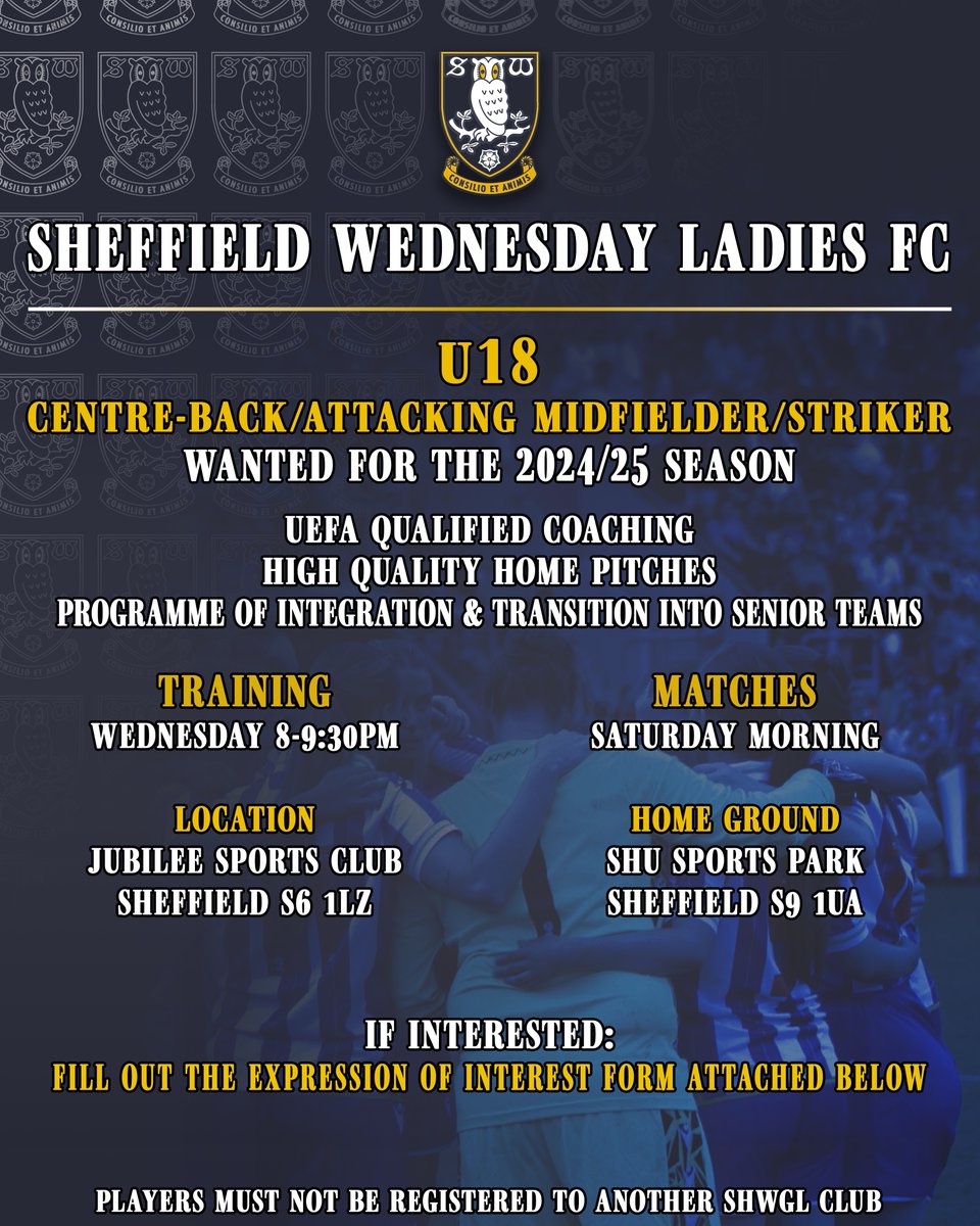 🦉Our U18 side are looking for players ahead of the 2024/25 season!

Fill out the expression of interest form here: docs.google.com/forms/d/e/1FAI…

Please note that players must not be registered to any other SHWGL club.  

#SWLFC | #WAWAW | #OneTeam