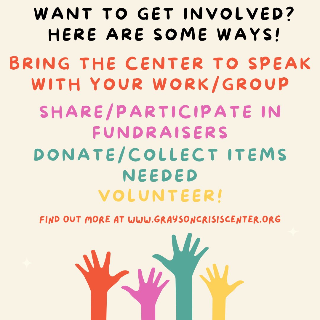 GCcrisiscenter's tweet image. Happy Monday! Did  you wake up wanting to get involved with an important mission like ours? Awesome! Here are ways you can support us and get involved! Learn more at graysoncrisiscenter.org #getinvolvedtoday