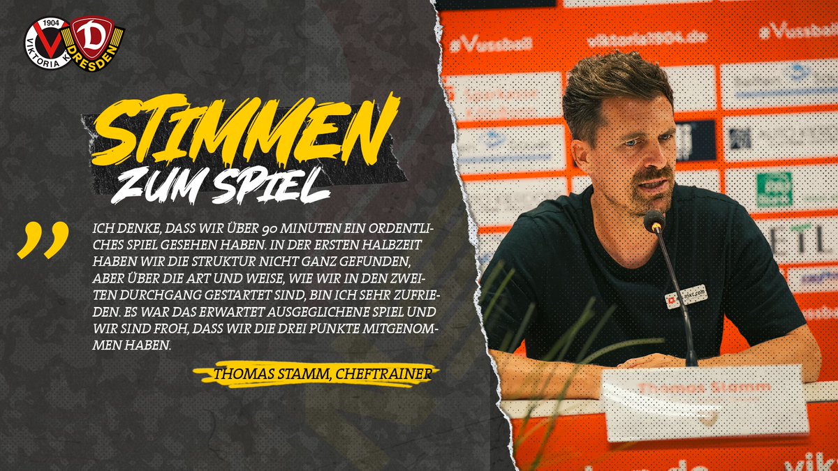 DynamoDresden's tweet photo. Thomas Stamm auf der Pressekonferenz nach #VIKSGD: "Es war das erwartet ausgeglichene Spiel und wir sind froh, dass wir die drei Punkte geholt haben." 🗣 #VIKSGD #sgd1953 https://t.co/wTyVgDiADr
