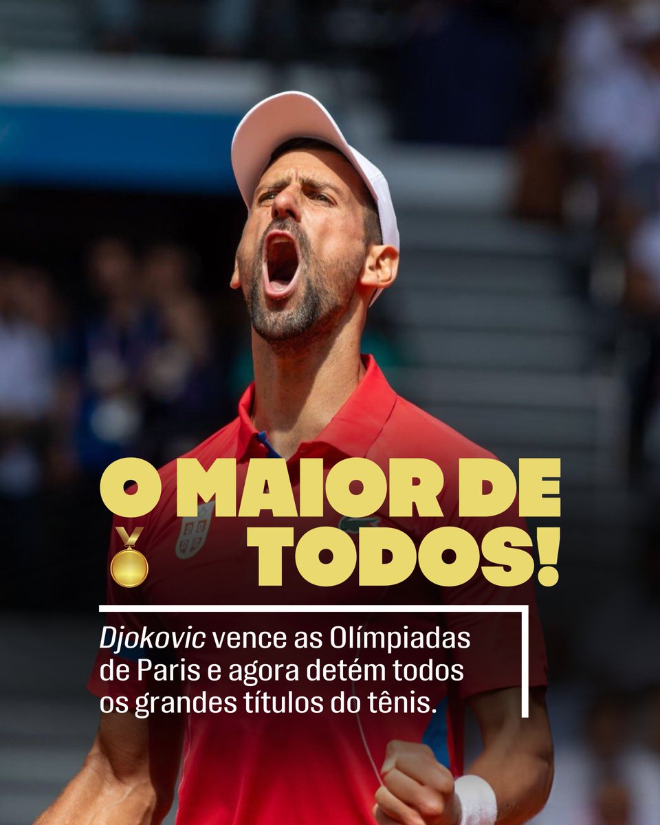 AlemTenis's tweet photo. NOVAK DJOKOVIC É OURO NAS OLIMPÍADAS DE PARIS!

Agora, o sérvio é o único a possuir absolutamente TODOS OS TÍTULOS do tênis: os 4 Grand Slams, os 9 Masters 1000, o ATP Finals, a Copa Davis e as Olimpíadas.

É O MELHOR E MAIOR TENISTA QUE JÁ PISOU NUMA QUADRA DE TÊNIS! https://t.co/aXit2Ms8GT