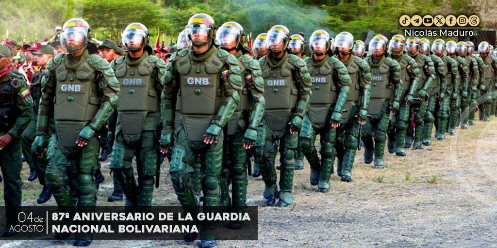 Entérate 📣📱

La gloriosa #GuardiaNacionalBolivariana conmemora 87 años de su fundación en medio del dolor por la pérdida de dos de sus valientes efectivos. 

#4Ago 
#FelizDomingo