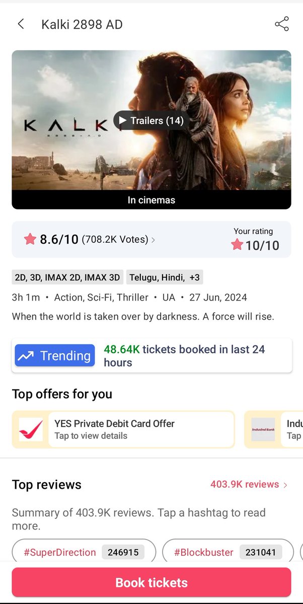 saiprasadpb's tweet photo. Around 50K tickets sold on BMS that too on Day38🔥🔥
#Kalki2898AD https://t.co/XyRh9TTPjp