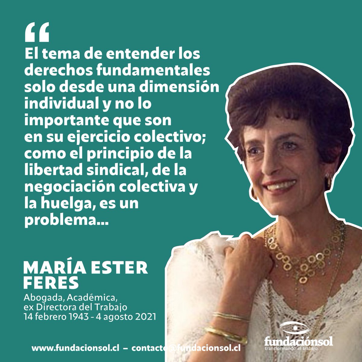 Recordamos a María Ester Feres, incansable luchadora por los derechos fundamentales de las y los trabajadores, a tres años de su partida.
