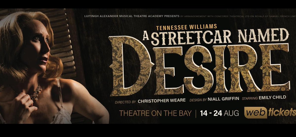 Next at <a href="/TheatreOnTheBay/">Theatre On The Bay</a> 
#tennesseewilliams #astreetcarnameddesire
Limited run! Only 11 performances. 
🎟️🔗 webtickets.co.za/v2/Event.aspx?…
<a href="/LAMTAcademy/">LAMTA</a>