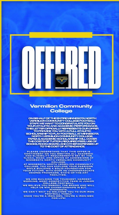 Najeebolivar5's tweet photo. #AGTG after a great conversation with @coachbusby22 , I am blessed to receive an offer from vermillion community college! 
@CCWildcatFB @CoachDixon100 @coach__norm @Coach_S_Salinas @NE_Ok_HS_Sports https://t.co/iPOATsToee