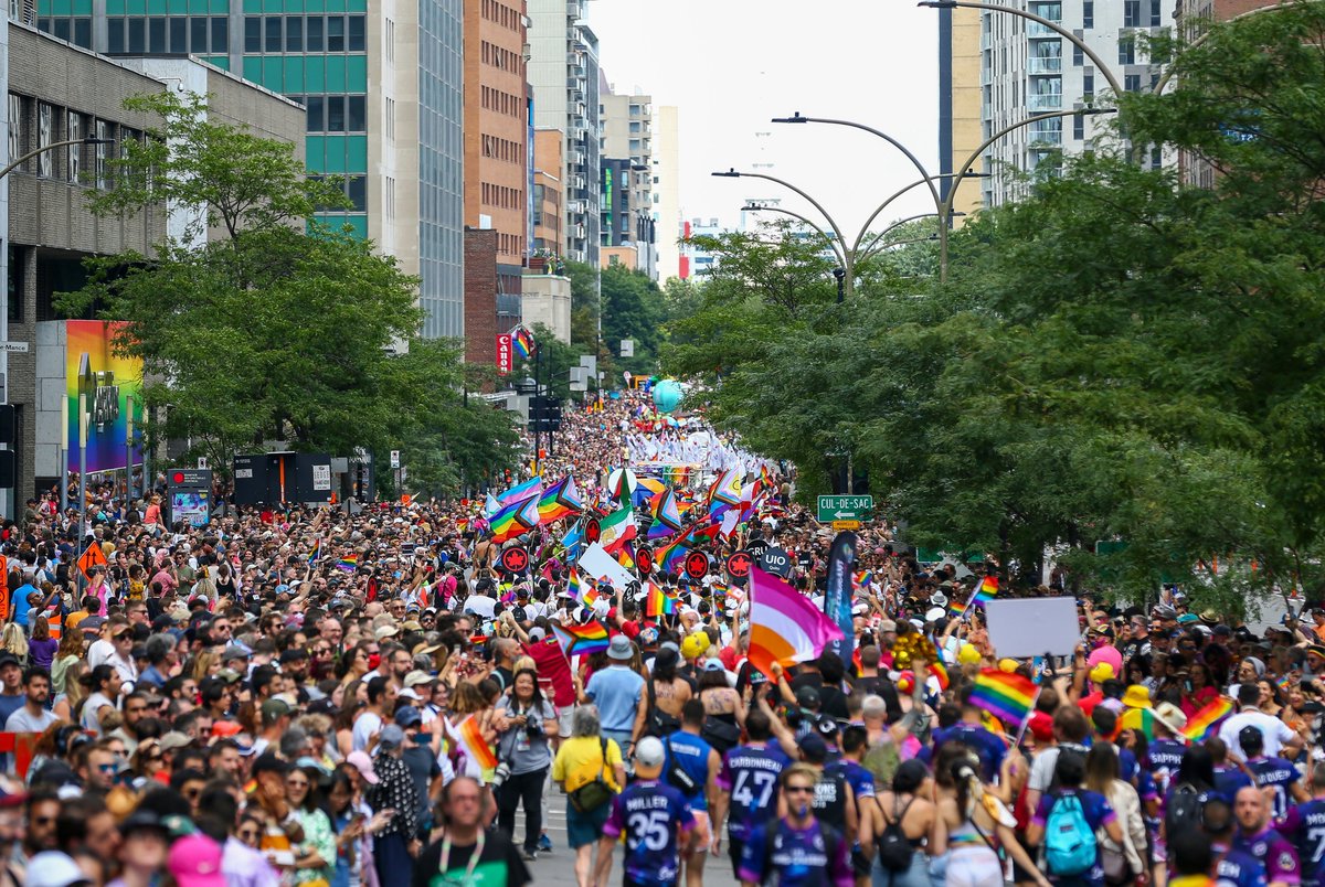 Canada's tweet photo. The #MontrealPrideFestival has arrived! Until next week, Montreal will host the biggest Francophonie gathering of 2SLGBTQI+ people in the world. Starting in the #QuartierDesSpectacles, the festival wraps up August 11 with a #PrideParade. Are you pumped for #MontrealPride? ⚜️🏳️🌈 https://t.co/J47v9OPags