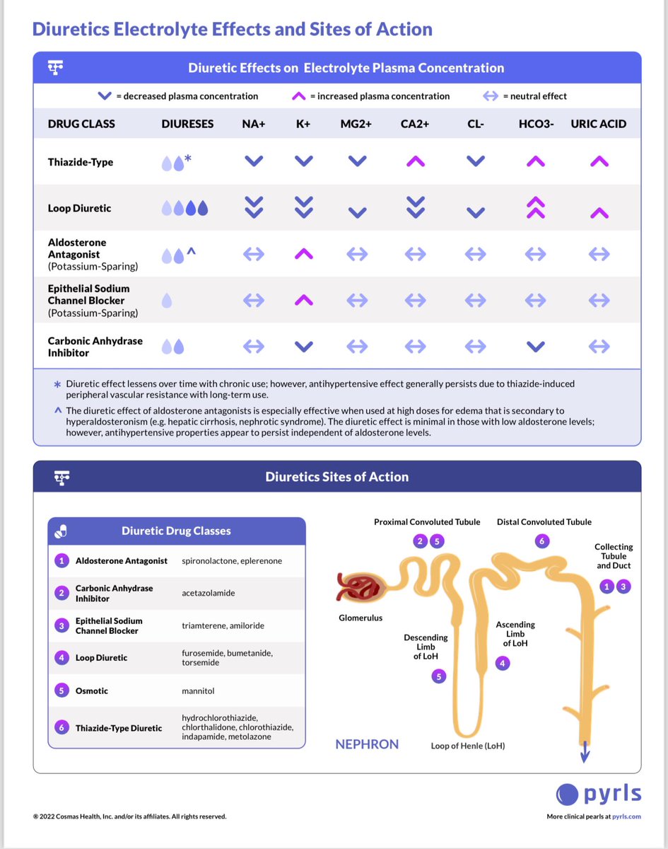 🔴Diuretics: Effect on Electrolyte &amp; Site of Action  ❤️🩺⤵️   <a href="/PyrlsApp/">Pyrls</a>
     
 #Cardiology #FOAMed #MedEd #medstudent #paramedic #Cardiology #CardioEd #medtwitter #meded #CardioTwitter #cardiotwiteros  #MedX #cardiovascular #MedTwitter #medical #medEd #cardiotwitter #medicine