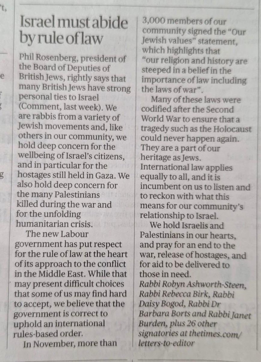 30 British rabbis have spoken out in the Sunday Times and challenged the Board of Deputies criticism of the British government - 

“We believe that the government is correct to uphold an international rules-based order.”