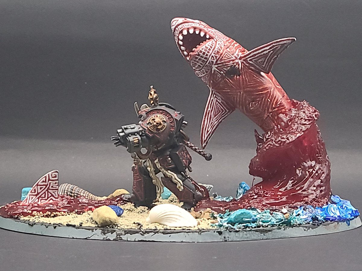 WarsmithGarrett's tweet photo. Won a Carcharodon Astra(Space Sharks) painting competition with this Terminator Librarian and spectral sharks in a diorama with a squad of Space Shark Terminators and Genestolen Helldivers
#paintingwarhammer #painting40k #carcharodons #spacesharks #40kconversions #40kkitbash. https://t.co/k10sC2J10M