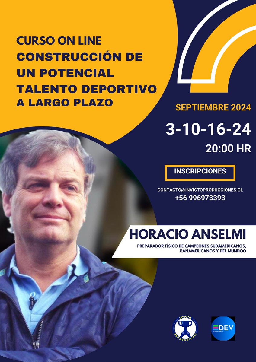CICLO DE CONFERENCIAS: CONSTRUCCIÓN DE UN POTENCIAL TALENTO DEPORTIVO A LARGO PLAZO, SEPTIEMBRE DE 2024

DIRIGIDO A: Profesores/as de Educación Física, Licenciados/as en Actividad Física, Nutricionistas, Médicos, Kinesiólogos/as, Entrenadores/as, Técnicos Deportivos, etc