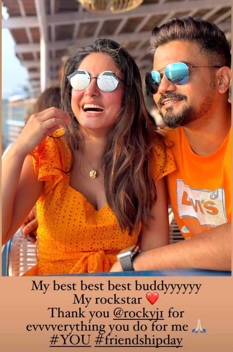 Happy friendship day 🥰
<a href="/eyehinakhan/">Hina Khan</a> <a href="/JJROCKXX/">ROCKY</a> 

God bless both 🧿
Get well soon di, love you 🫶 #HinaKhan