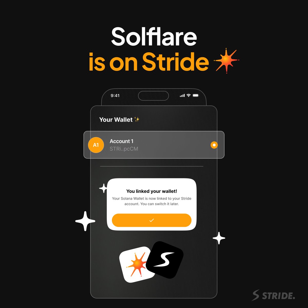 New update available!  

You can now Connect your @solflare_wallet on Stride.