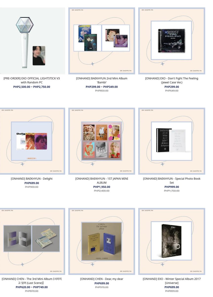 ERI_SHOPPE's tweet photo. 𓈒⟡₊ Happy birthday, EXO-L! 𓈒⟡₊⋆∘♡ 

All EXO official merchandise is now on sale up to 50% OFF, and for as low as ₱249 PHP! 

Spend a minimum amount of ₱999 to get free shipping! 

CODE: DECADEWITHEXOL 

꩜ All items are on hand, and ready for delivery. 
꩜ Promo runs until Aug 10th 
꩜ DOP: PAYO ~ up to 3 days payment  

#10YearsWithEXOL #ADecadeOfEXOLove #EXOL10thAnniversary ♡