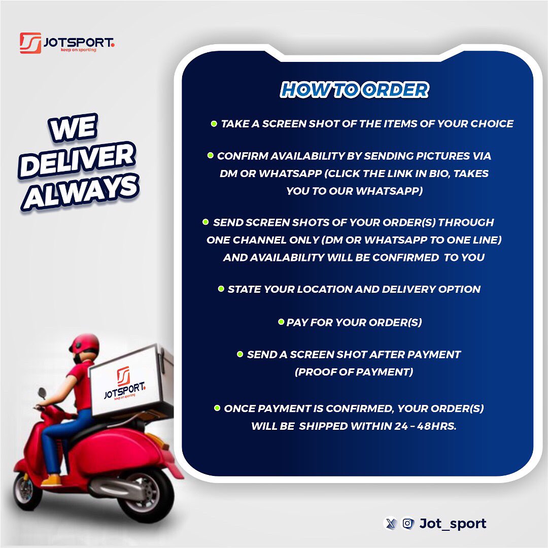 Jot_sport's tweet photo. Quick guide on how to order from us! https://t.co/MVL981VgEg