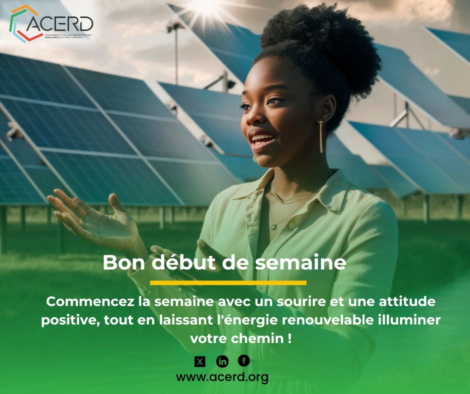 ACERD_RDC's tweet photo. 𝐁𝐨𝐧 𝐝𝐞́𝐛𝐮𝐭 𝐝𝐞 𝐬𝐞𝐦𝐚𝐢𝐧𝐞 !
#Acerd #Lundi #Rdc #ENERGIE #Durable https://t.co/hoD25r8yA5