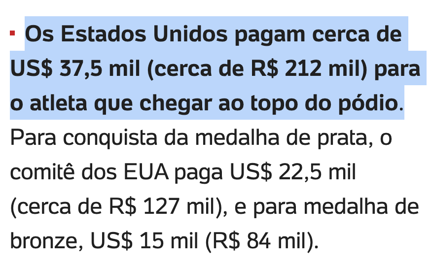 tesoureiros's tweet photo. A premiação sobre medalhas é paga pelo próprio país de cada atleta. E a premiação que o Brasil paga é 65% maior que a dos Estados Unidos. https://t.co/v50bU3ZKLk