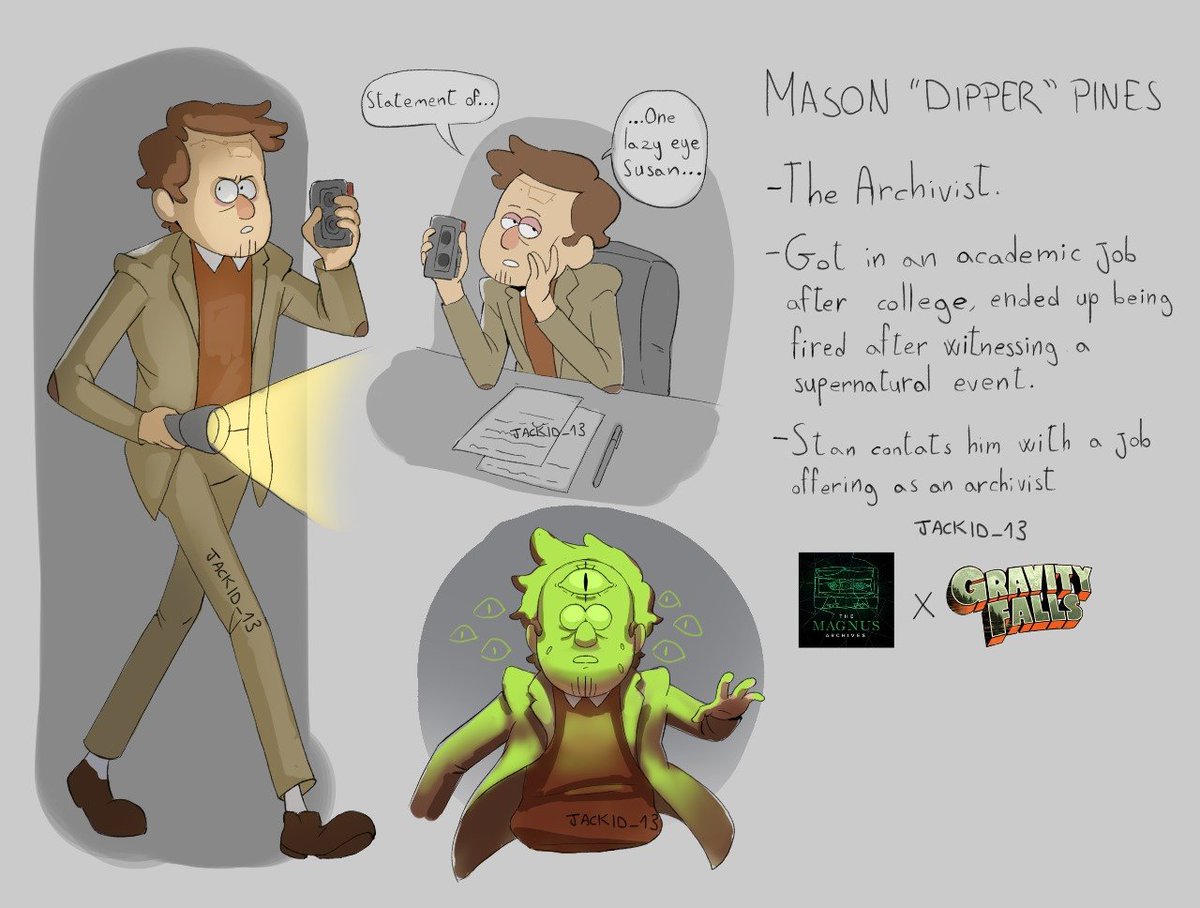 Jackid_13's tweet photo. I have so much stuff to do, but this was plaguing my mind and I had to get It out of my system the magnus archive x Gravity falls https://t.co/cbpjupoxvV