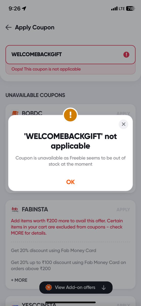 JaiSaldi's tweet photo. @SwiggyInstamart @SwiggyCares lol what's the use of giving me the coupon then? https://t.co/dFpOQeMYDD