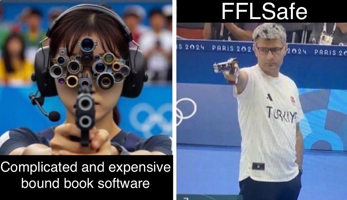FFLSafe's tweet photo. Complicated and expensive or simple and free. Which is best for you and your FFL? https://t.co/k2YVsJdpcB