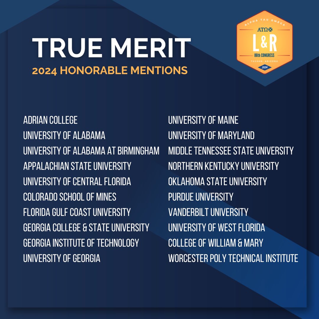 Congrats to all of our True Merit winners 🏆 We are proud of you and all you have done to better ATO, your chapter, your brothers and your community. #winning