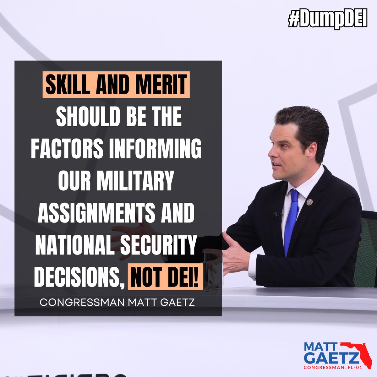 FmrRepMattGaetz's tweet image. SKILL and MERIT should be the factors informing our military assignments and national security decisions, NOT DEI!

#DumpDEI
