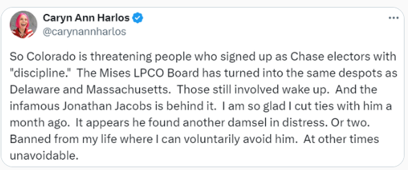 AngelaTC's tweet photo. I have no kinds words to say about JJ.  But the way I read it, Colorado is supposed to choose electors at convention, not a sign-up sheet. https://t.co/x9n4Ttwx6p