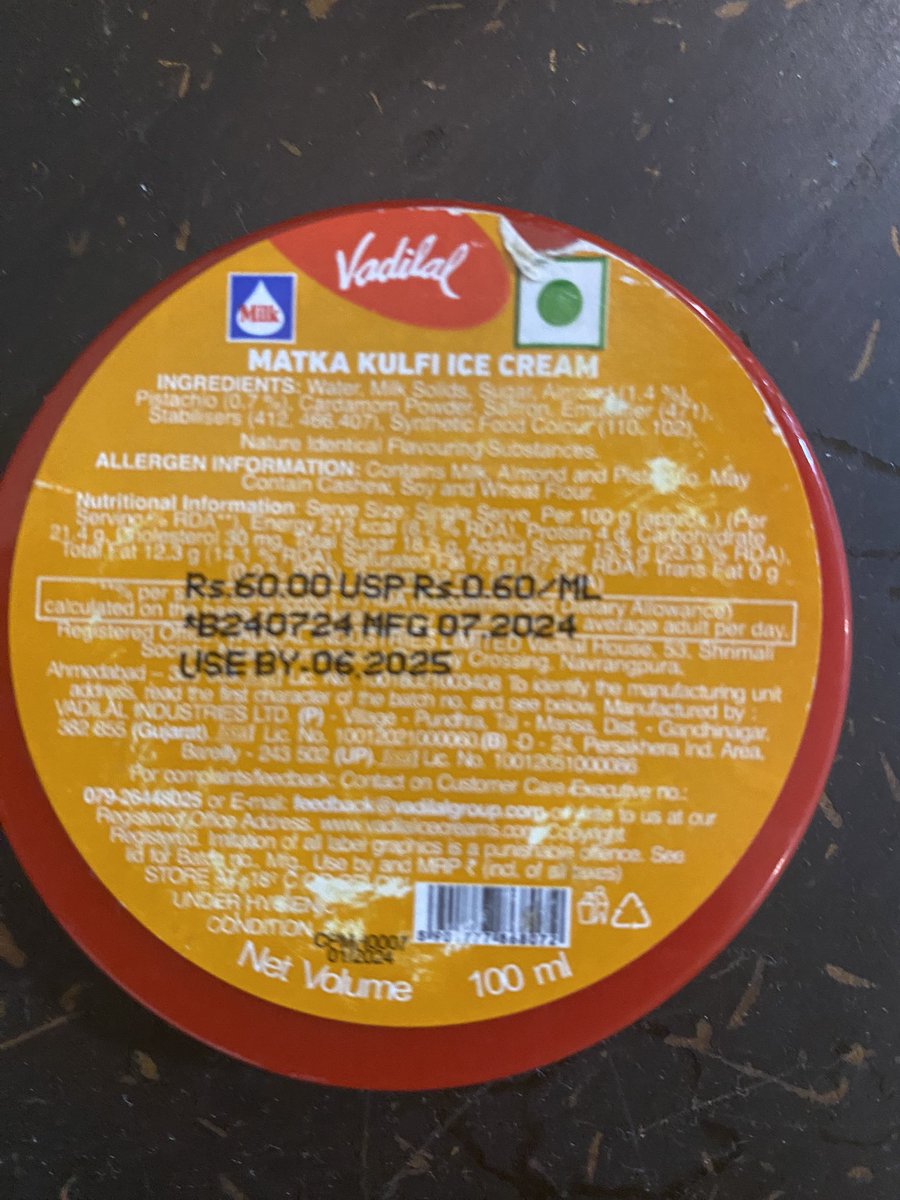 saxenapal's tweet photo. I found broken glass pieces in Vadilal ice cream ordered from Blinkit, posing a serious health risk. Despite no visible damage to the packaging, the glass was embedded in the ice cream. This issue could have caused severe injury. I urge Vadilal to address this safety concern. https://t.co/ydbcKZRKsa