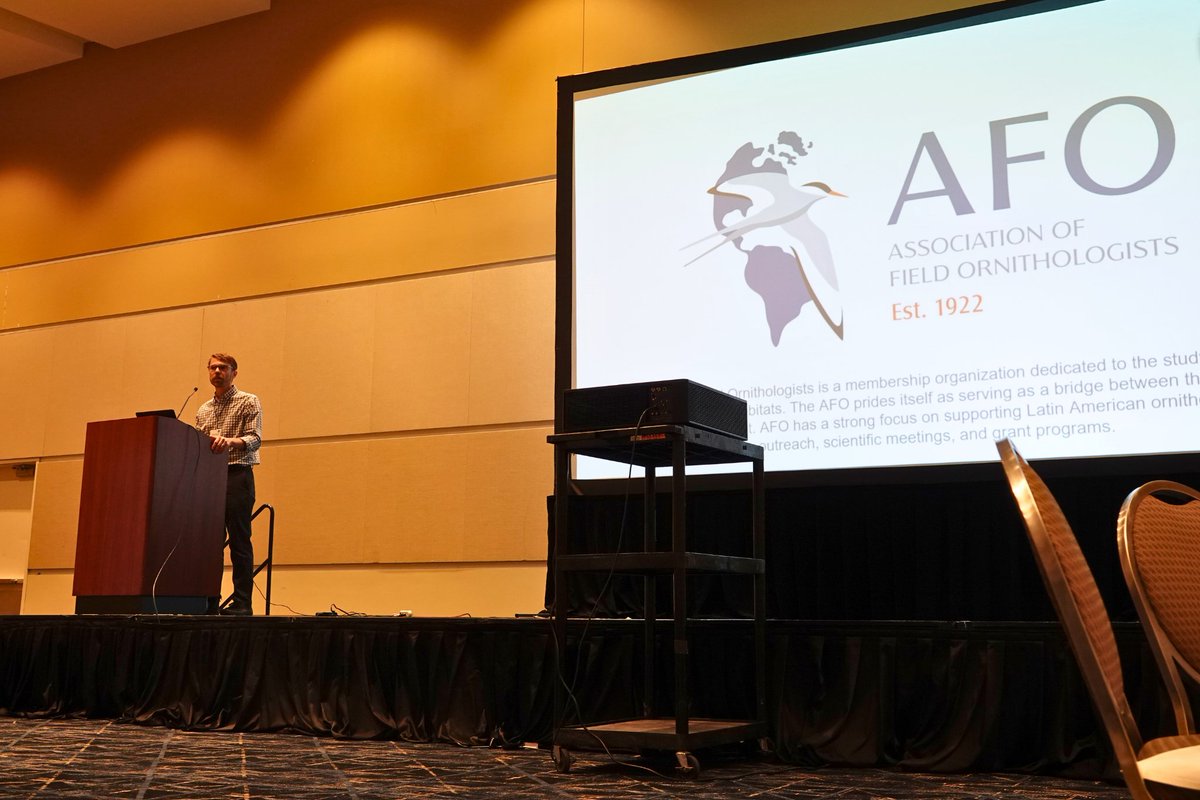 FieldOrnith's tweet photo. More from #afoscowos24!
Matt Shummar, AFO President, welcoming attendees to AFO Members' Meeting; Patrick Keenan from @avinetresearch, who handed out conference swag; and Tim O'Connell delivering @wilsonornithsoc's Margaret Morse Nice Medal to Ron Mumme.
#AFOrnithevents https://t.co/04thz5fflW