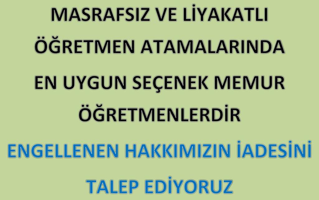 <a href="/MOB_Atama/">MEMURÖĞRETMENLERBİRLİĞİ</a> <a href="/talatyavuz29/">Talat YAVUZ</a> <a href="/_aliyalcin_/">Ali YALÇIN</a> <a href="/RamazanCakirci/">Ramazan Çakırcı</a> <a href="/EgitimBirSen/">Eğitim-Bir-Sen</a> <a href="/edipuzen/">Edip Üzen</a> <a href="/kadem93/">Kadriye Demirel/MEDYA-SEN</a> @faceogretmen <a href="/memurlarnet/">MemurlarNet</a> <a href="/sdaolgun/">Seda Olgun</a> <a href="/Yasingrms0/">Yasin Görmüş</a> <a href="/Yusuf__Tekin/">Yusuf Tekin</a> <a href="/tcmeb/">Millî Eğitim Bakanlığı</a> <a href="/CBegitimogretim/">TCCB EĞİTİM VE ÖĞRETİM POLİTİKALARI KURULU</a> <a href="/CelileErenOKTEN/">Celile Eren ÖKTEN</a> İnandık
Sabrettik 
Başaracağız.
#MemurÖğretmenler 'in ellerinden alınan hakları iade edilmelidir  
<a href="/tcmeb/">Millî Eğitim Bakanlığı</a>  <a href="/Yusuf__Tekin/">Yusuf Tekin</a>  <a href="/memetsimsek/">Mehmet Simsek</a> <a href="/yavuzatar/">yavuz atar</a>  <a href="/eczozgurozel/">Özgür Özel</a> <a href="/_cevdetyilmaz/">Cevdet Yılmaz</a> <a href="/israfilkisla/">İsrafil KIŞLA</a>  
 <a href="/TBMMEgitim/">TBMM Milli EğitimKom</a> <a href="/CBegitimogretim/">TCCB EĞİTİM VE ÖĞRETİM POLİTİKALARI KURULU</a>
 <a href="/kemalsamlioglu/">Kemal ŞAMLIOĞLU</a> 
 <a href="/NumanKurtulmus/">Numan Kurtulmuş</a>  <a href="/yilmaznazif/">Nazif Yılmaz</a>
