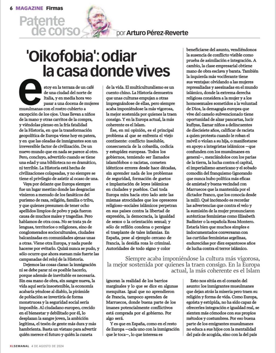 elmaestrojota's tweet photo. «Oikofobia»: odiar la casa donde vives.

Una vez más, artículo lúcido y soberbio de Arturo @perezreverte 👏🏼👏🏼 https://t.co/p2eQzFz747