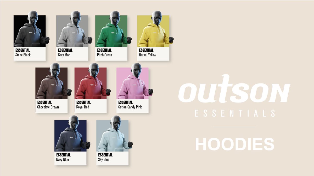 Introducing: Outson Essentials – a vibrant collection of colorful basics for your Zokus, available all year round.

Today’s first drop: hoodies in 9 stunning new colors, offering endless combinations. 👀

Get yours now!