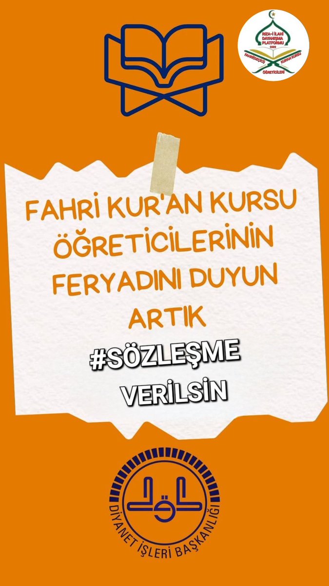 <a href="/isikhanvedat/">Prof. Dr. Vedat Işıkhan</a> #Diyanet FAHRİ(Geçici) KUR'AN KURSU ÖĞRETİCİLERİ
KPSS: ✅
DHBT: ✅
MÜLAKAT: ✅
👉Çok Çalıştılar 
👉Çok emek verdiler 
👉Çok beklediler 
Şimdi de 
#Süreklilik #Sözleşme bekliyorlar

#AKParti #Mhp
<a href="/RTErdogan/">Recep Tayyip Erdoğan</a> 
<a href="/dbdevletbahceli/">Devlet Bahçeli</a> 
<a href="/AvOzlemZengin/">Av. Özlem Zengin 🇹🇷</a> 
<a href="/yasaryldrmMHP/">Yaşar Yıldırım</a>