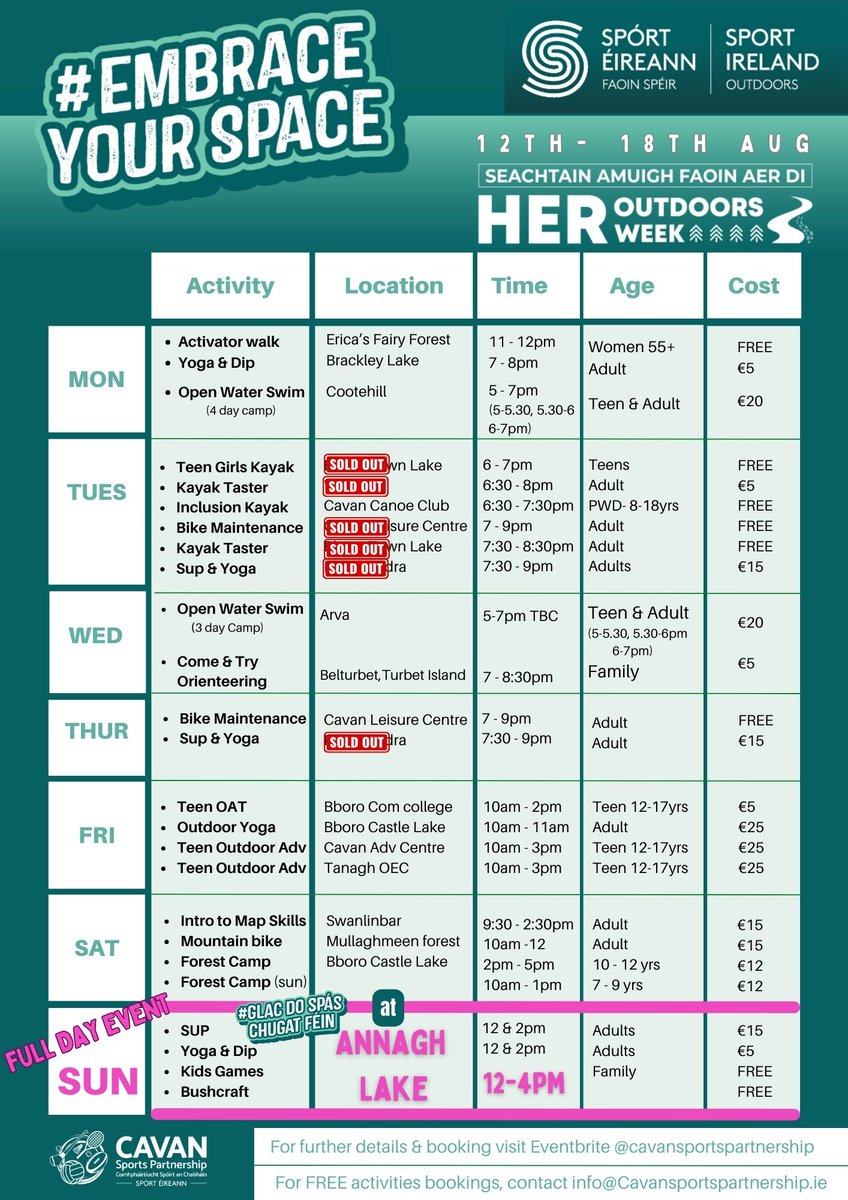 LAST CHANCE TO BOOK, this week! Spaces selling out fast 😍

BOOK General Activities: bit.ly/HerOutdoors2024
BOOK ANNAGH LAKE Activities: bit.ly/EmbraceYourSpa…

#EmbraceYourSpace
#FindYourOutdoors