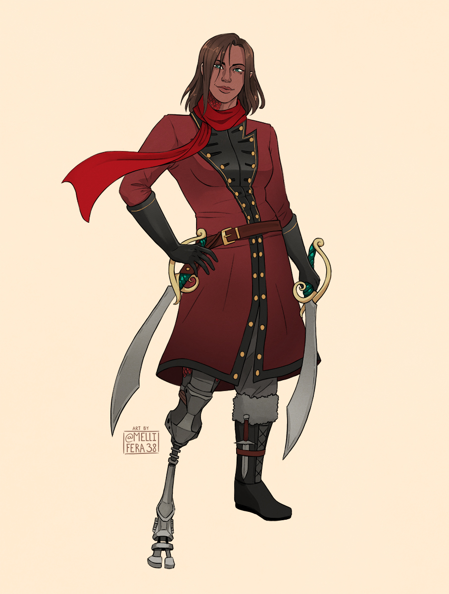 Mellifera38's tweet photo. Another two-fer. Both of these were commissioned by @/externalelms on tumblr. Sonya, human swashbuckler rogue/battlemaster fighter. The Wildcard  is showcasing her 'aspect of the phoenix' which is related to her red  dragon lineage. #dndart #commissionart https://t.co/ORs027hLTv